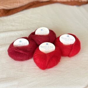 mohair silk reds bundle - douceur et soie Italy yarn - 4 cake x 225yd / 25g